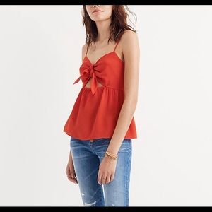 Silk Tie-Front Keyhole Cami Top